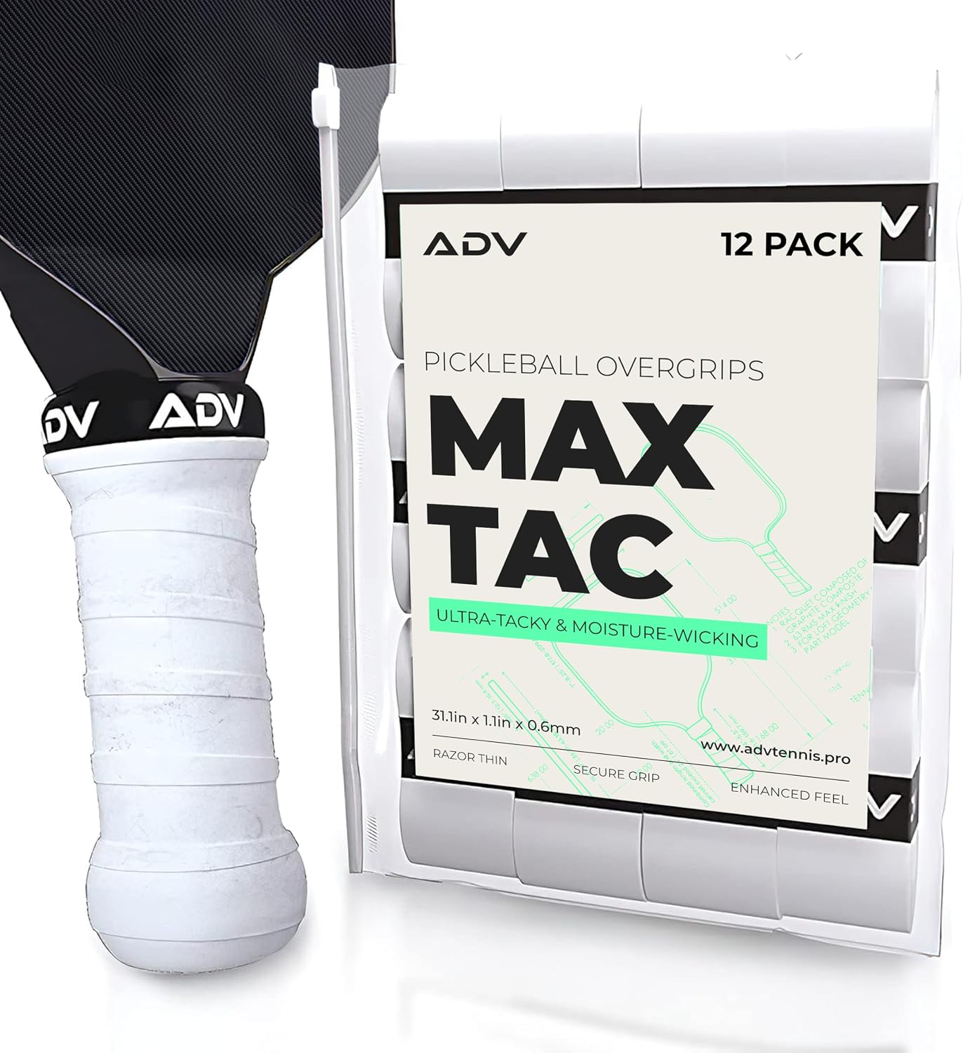 ADV MaxTac Pickleball Paddle Grip Tape - Tacky Moisture-Wicking Overgrip