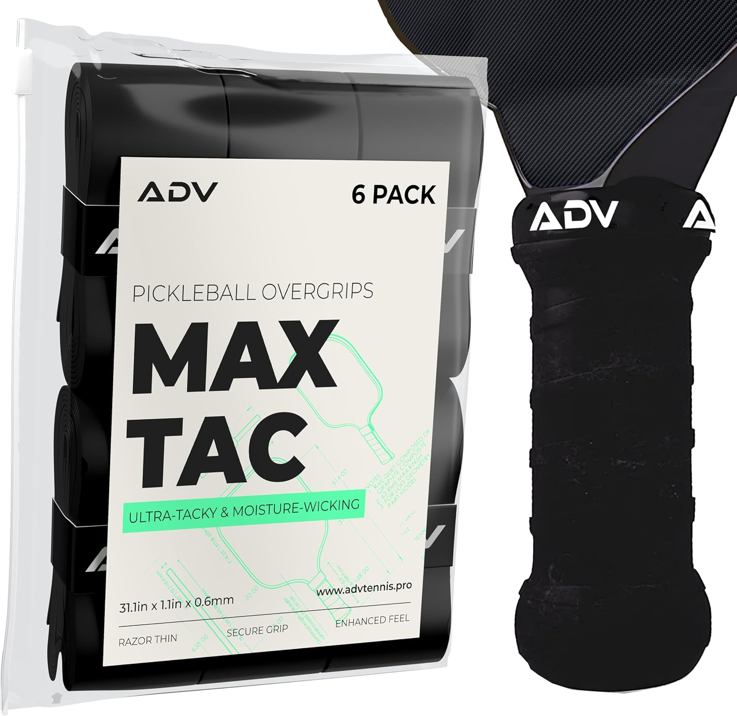 ADV MaxTac Pickleball Paddle Grip Tape - Tacky Moisture-Wicking Overgrip